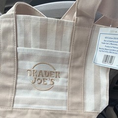 Trader Joe’s Striped Mini Canvas Tote Bag Beige/White Cotton Polyester