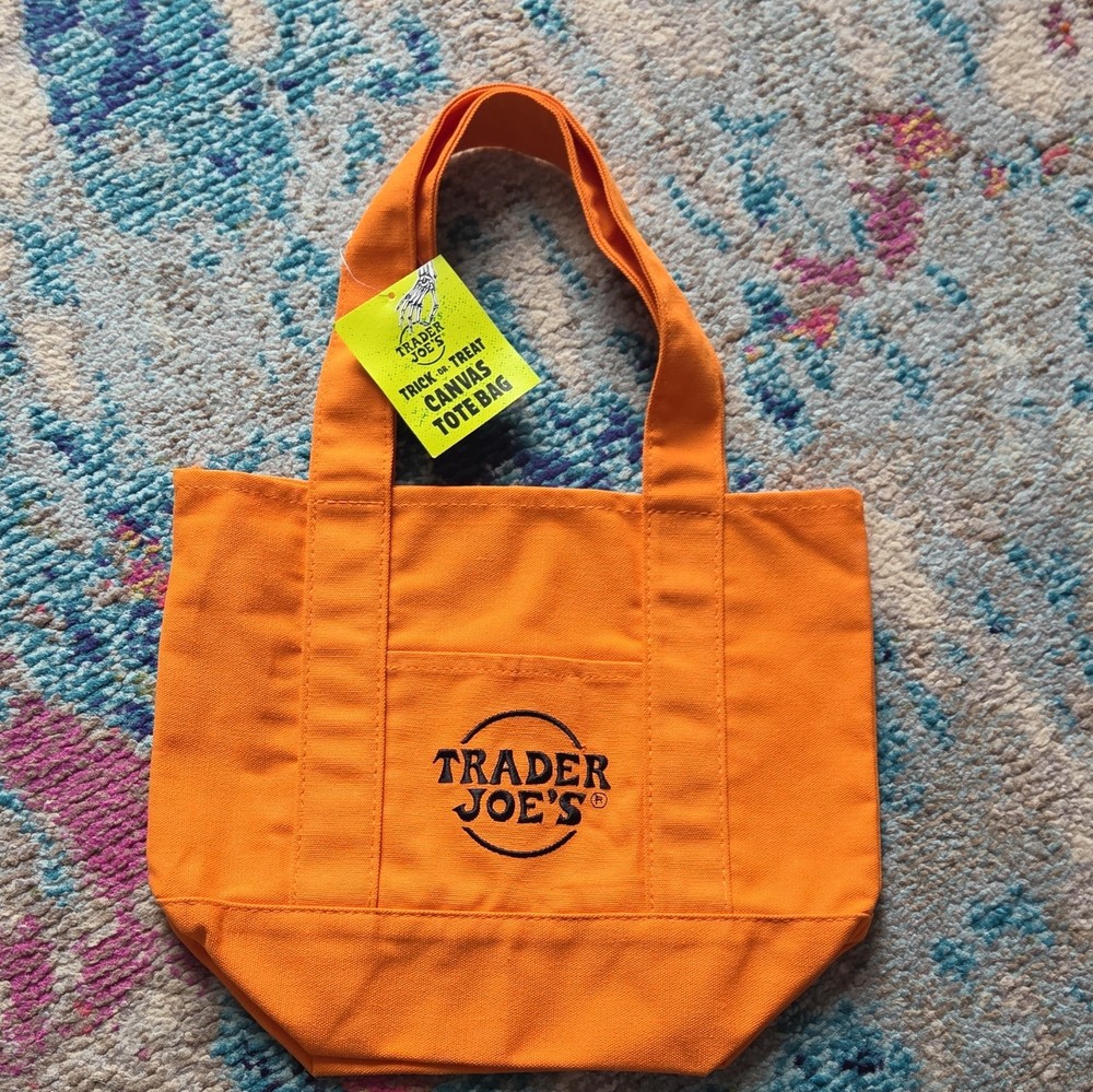 Trader Joe’s Orange Canvas Foldable Tote Bag Solid Plain Shopping