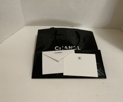 Authentic CHANEL Paper Shopping Bag Rope Handle Glossy Black 11x9x4.5” + Card