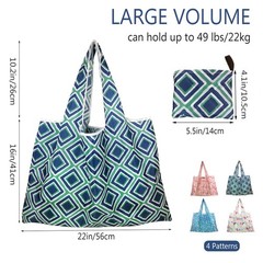 4-Pack Foldable Reusable Grocery Bags with Handles, Colorful Nano Bags for Wo…