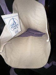 Trader Joe’s Foldable Canvas Reusable Tote Bag Purple Beige Solid Plain