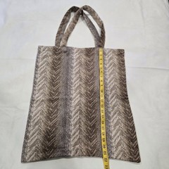 Chevron Pattern Foldable Fabric Reusable Tote Bag Large Brown Beige