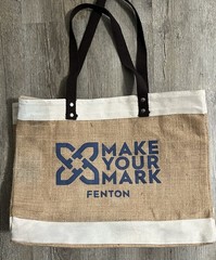 Vintage Fenton Glass Rare Reusable Shopping Bag Jute Canvas Antique Large Tote