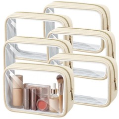 Abbylike 6 Pcs Clear Makeup Bags Bulk PU 7.87 x 5.12 x 2.56 inches, Beige