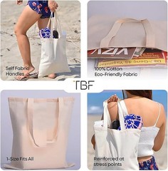 24 Pack Eco-Friendly Canvas Tote Bags with Gusset – Reusable Bulk Cotton Tote…