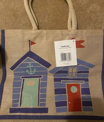 New Wth Tags Waitrose Beach Huts Large Juco Tote Shopping Bag-Tan/Blue/Red-