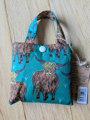 Eco Chic Lightweight Foldable Reusable Tote Shopping Bag Highland Cow Scotland