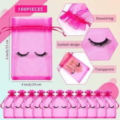 Boao 100 Pcs Eyelash Aftercare Bags 4 x 6 Inches Eye Lash Print Pink