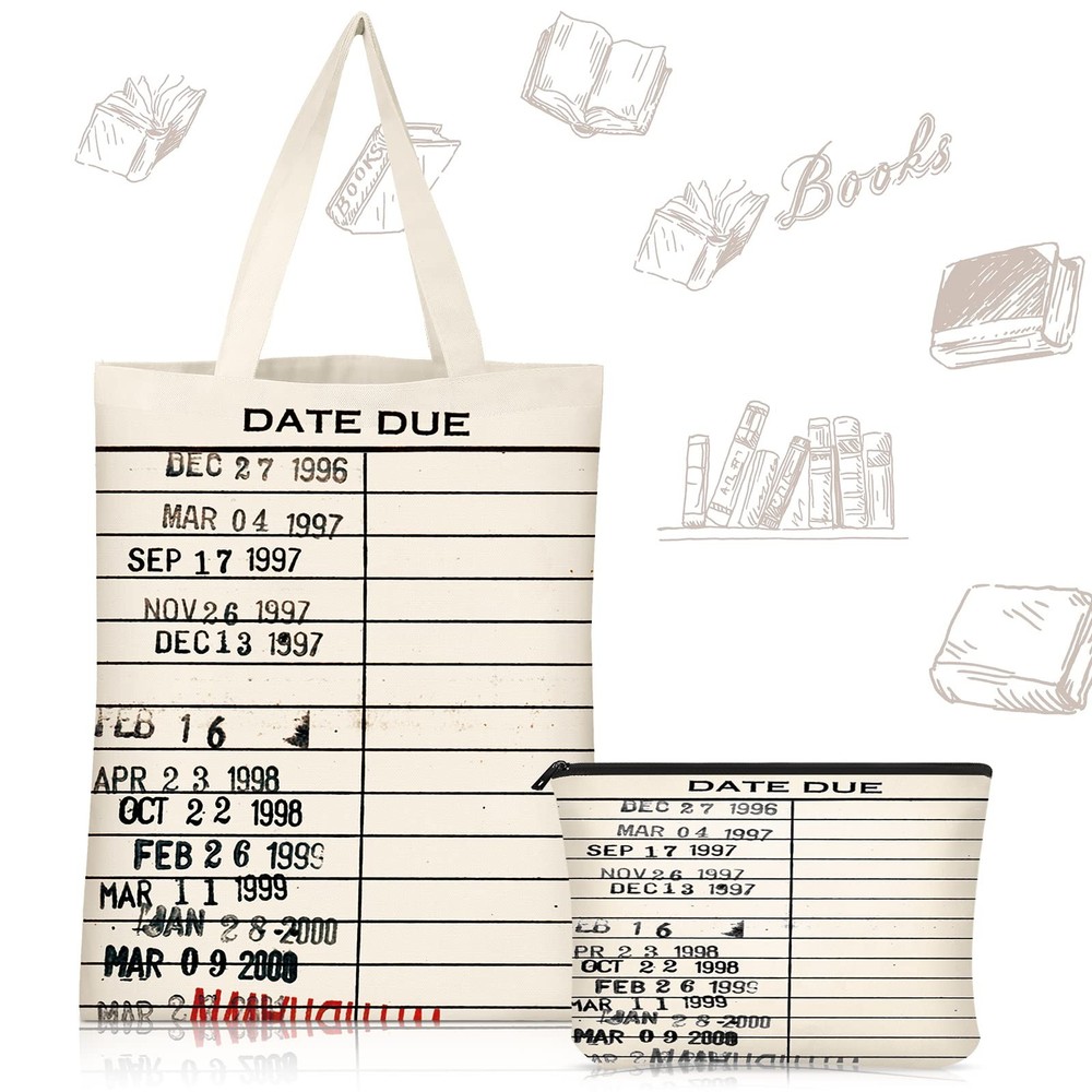 2 Pcs Graduation Librarian Gifts for Vintage Library Due Date Book Tote Bag a…