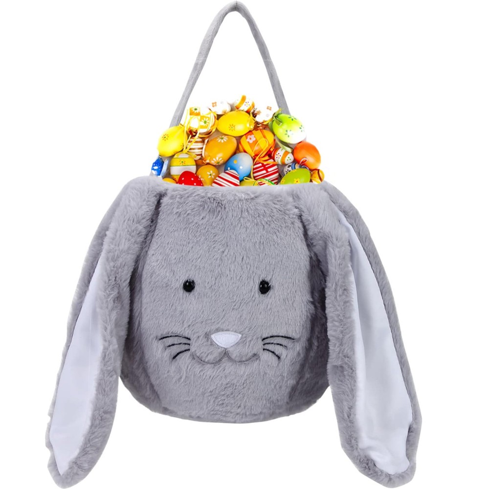 Plush Easter Bunny Basket, Monogrammed Bunny Easter Buckets with Long Plush E…