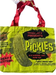 NWT Trader Joe’s Cotton PICKLES IN JAR Canvas Tote Reusable Grocery Tote Bag