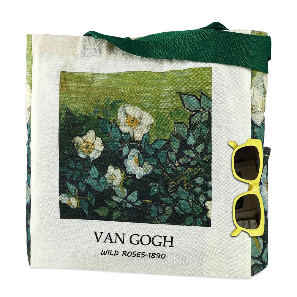 Aesthetic Canvas Tote Bag for Women, Cute Reusable Vintage Rose Sturdy Oil Pa…
