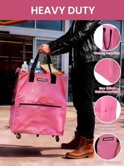 Large Rolling Grocery Bag, 36-Gallon Tote with 5 Wheels, 110 lbs Capacity, Du…