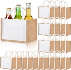 24 Pcs Burlap Tote Bag Mini Jute Reusable Waterproof Bag W/ Handles Small Blank