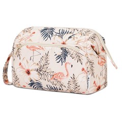 Narwey Women Makeup Bag Wide-open Make up Travel Y-Beige Flamingo