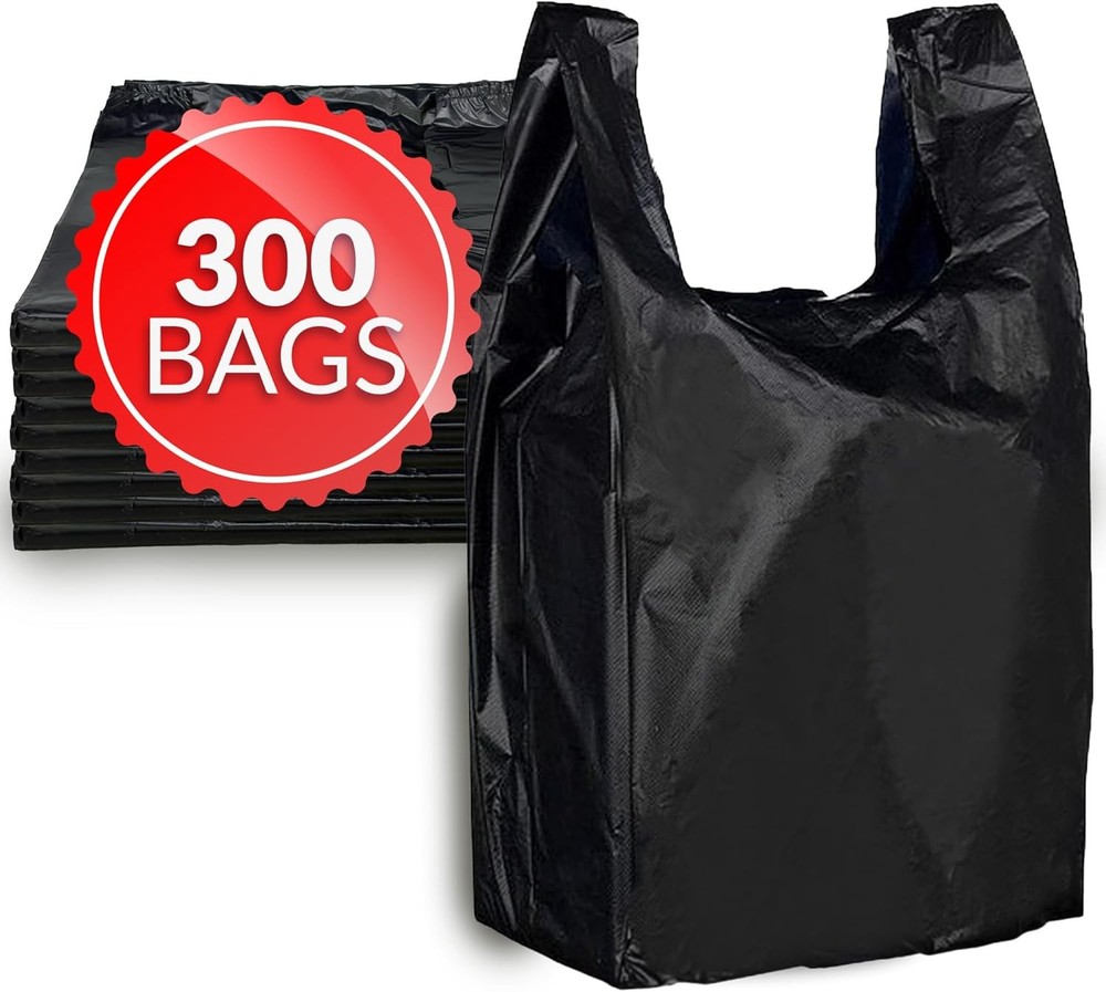 T-shirt Bags (300 Count) (Black) (11.5″ x 6.5″ x 21″) – Black Plastic Bags