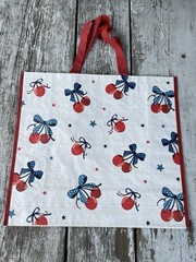 Cherry Red White Blue Shopping Gift Bag Reusable Large Tote Summer USA July 4th