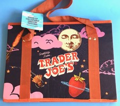 Trader Joe’s Stand-Up Collapsible Grocery Tote, Foldable, Retro Graphics