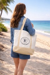 FEDNORD Large Beige/Purple Logo Canvas Reusable Shopping Tote Bag 15in