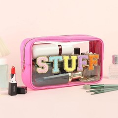 Large Clear Chenille Letters Makeup Bag for 10.62*6.29*3.54 inch, Pink