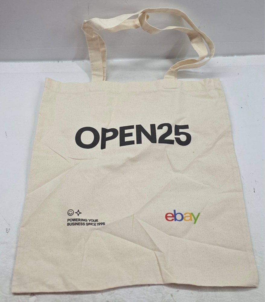 Ebay Open 2025 Eco Friendly Reusable Tote Beige 14″Wx16″L W/ Handle