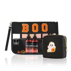 Halloween 2 Pcs spooky Cosmetic bag Snack Bag ，Clear Zipper Letter Black