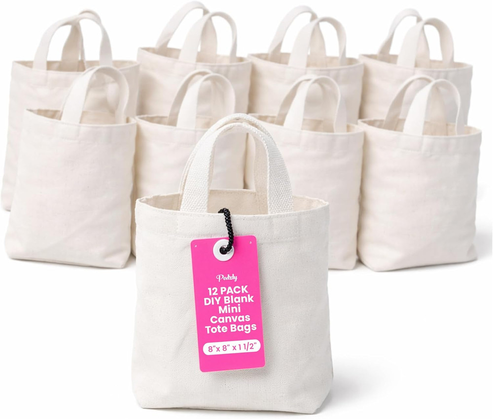 Mini Tote Bags Bulk 12 Pack – DIY Mini Canvas Tote Bags 8″ X 8″ X 1 1/2″