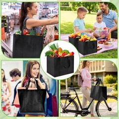 12 PCS Reusable Grocery Bags Extra Large Foldable Shopping Heavy Duty Black