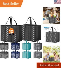 10 Pack Reusable Grocery Bags for Groceries 35L Large Capacity Heavy Duty Wat…