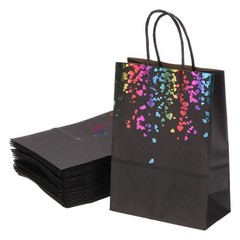 24Pcs Kraft Gift Bags with Handles Bulk, Black Multicolor Heart Party Favor Bags