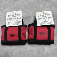 Lot 2 Tader Joe’s NWT 2 in 1 Black & Red Reusable Micro Tote Bags