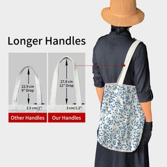 Canvas Tote Bag for Men and Women, Tote Bag With Zipper Pocket Blue Leaf Thic…