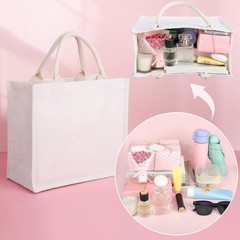 Jute Bag, 6 Pack Small White Reusable Burlap Tote Canvas Gift Favors Bags wit…