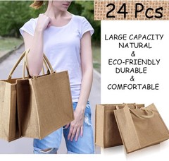 24 Pack Burlap Jute Tote Bags Bulk Large Jute Tote W/ Handles Blank Burlap Gift