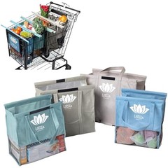 Lotus Four-Piece Reusable Trolley Shopping Bag Set, Insulated, Gray/Blue