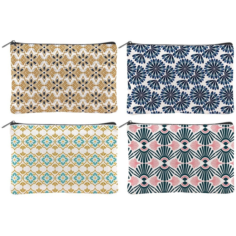 Hobbspring 4Pcs Boho Makeup Bags 5.91×9.06 inch Floral Canvas Mixed Color