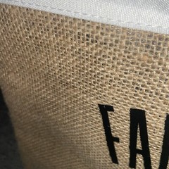 Local Farmers Market Tote Reusable Burlap Grocery Bag with Leather Handle