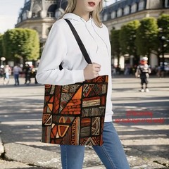 1pc Double-Sided 2D Flat Printing Shopping Tote Bag, Vintage African Tribal