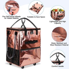 Reusable Grocery Bag On Wheels, 70L Foldable Shopping Cart with 6 Pockets & 3…