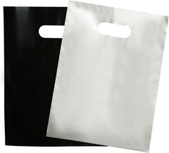 200 Black & Silver Plastic Merchandise Bags 9×12 with Handles, 1.5Mil