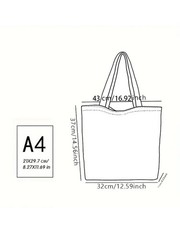 Stacked Cat Canvas Tote Bag Reusable Fashionable Shopping Handbag