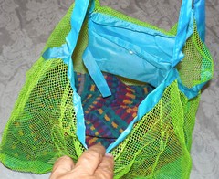 Big Reusable Shopping Bag foldable Into Self Pocket MESH GREEN Blue