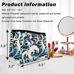DEMACYA Makeup Bag for Purse, Japanese Blue and White Wave