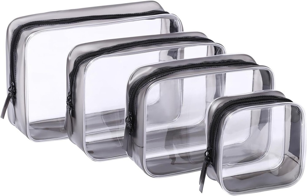 4 Pcs Clear Toiletry Carry Pouch with Zipper, Makeup Cosmetic Bag for Black
