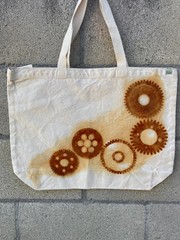 Organic Cotton Farmers Market Tote Bag Rusty Gears Handmade XL 18×14.5 Rust Dyed