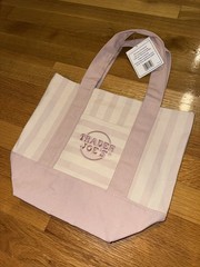 NWT Trader Joe’s Striped Mini Canvas Tote Bag Small Pink Cotton Blend 13x6x10
