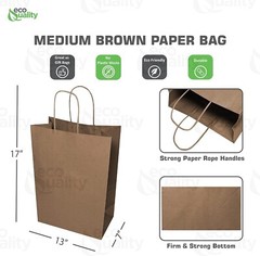 13 x 7 x 17 in. Large Brown Kraft Paper Shopping Bags with Handles 100pcs