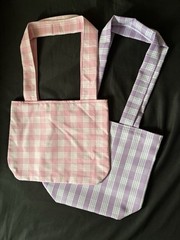 2-Pack Pink & Purple Palaka Cotton Reusable Tote Bags w/ Handles Small 13x6x12