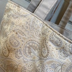 Tote Bag Fully Reversible, Shopping/Beach Bag, Paisley Beige & Cream, 40x38cm
