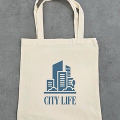 City Life Canvas Tote Bag, Urban Skyline Design, Minimalist Travel Bag